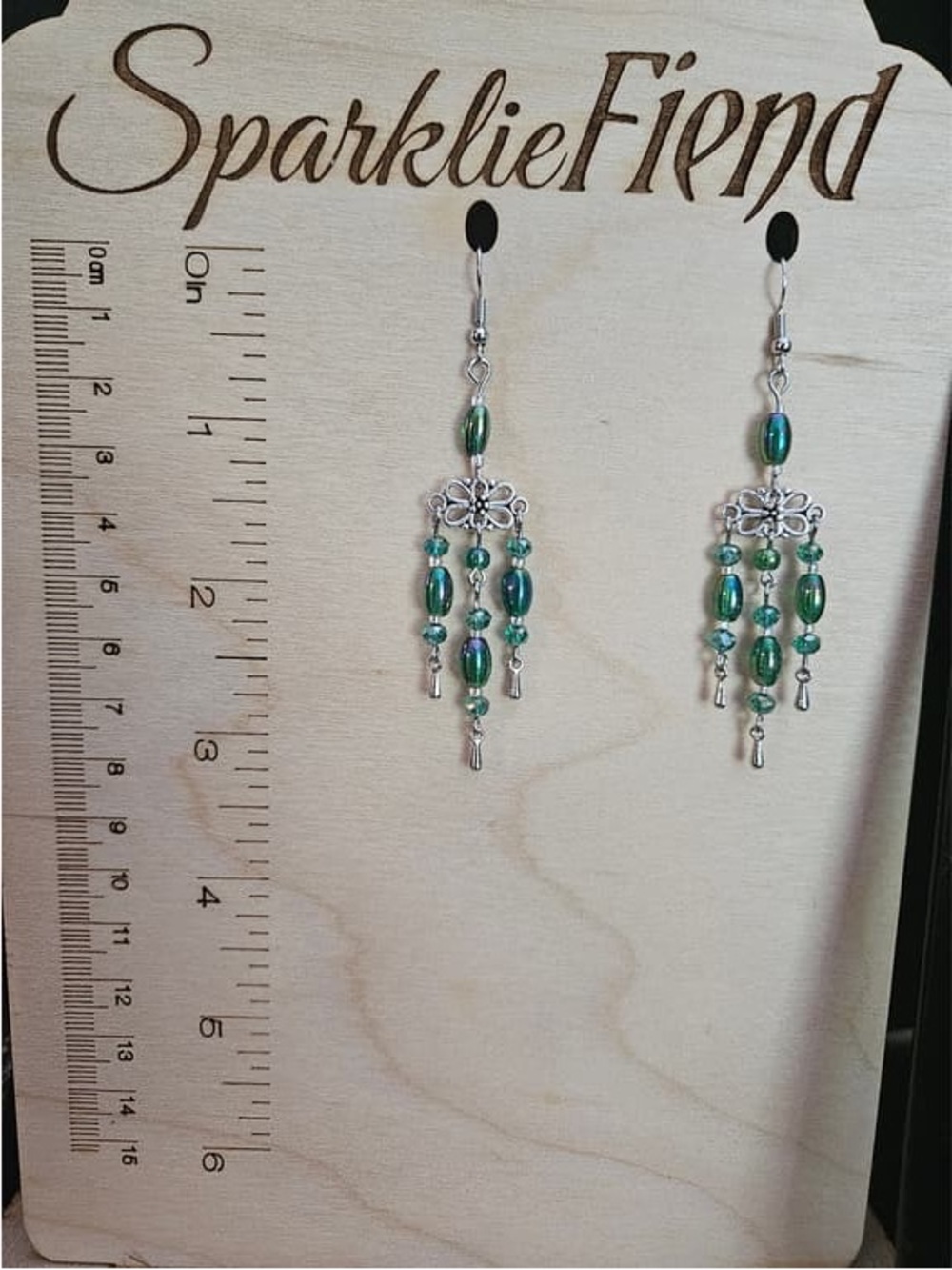 SparklieFiend Green Bead Chandelier Earrings for Kids